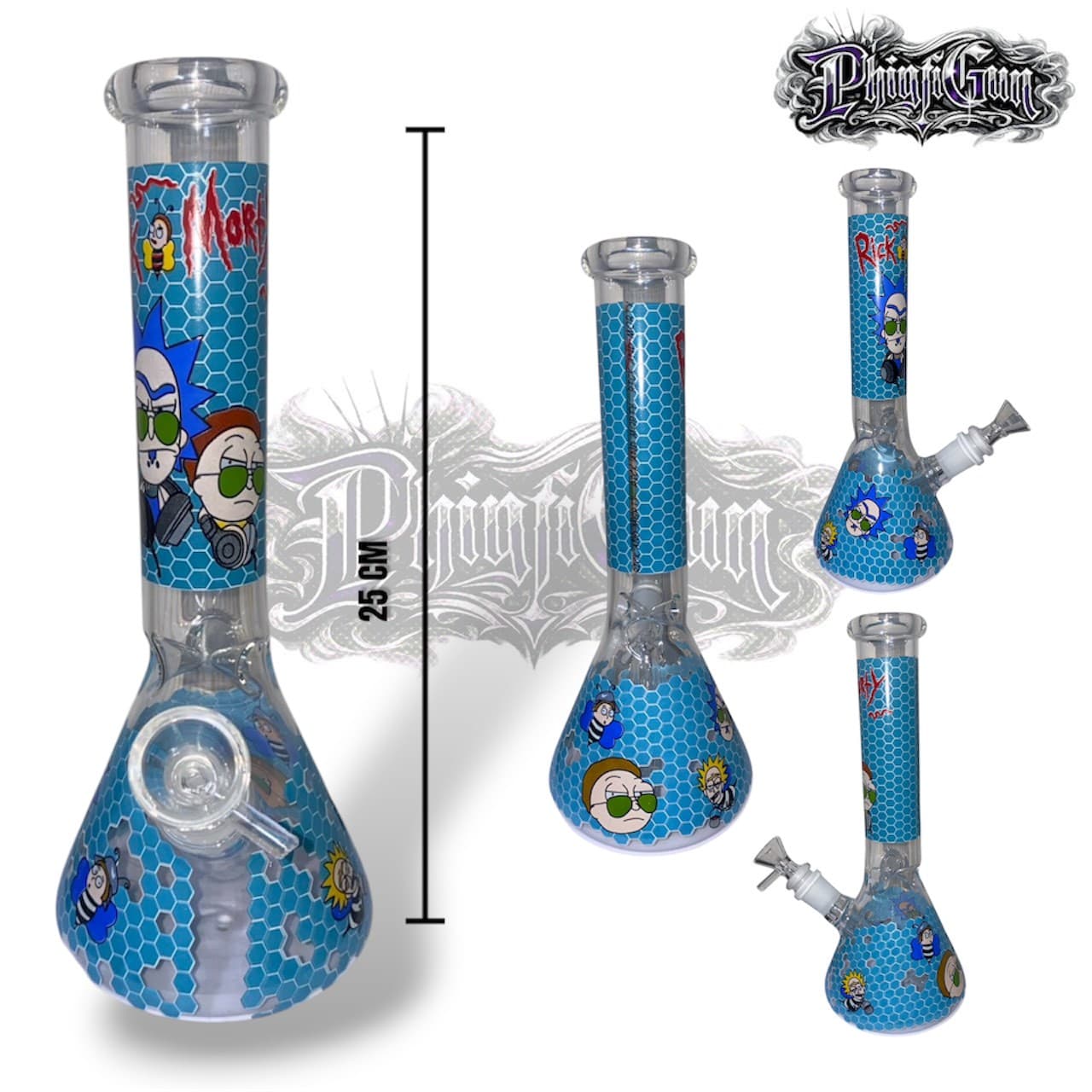 บ้องแก้ว RICK & MORTY ทรงบีกเกอร์ สี Blue (เรืองแสง) สูง 25cm