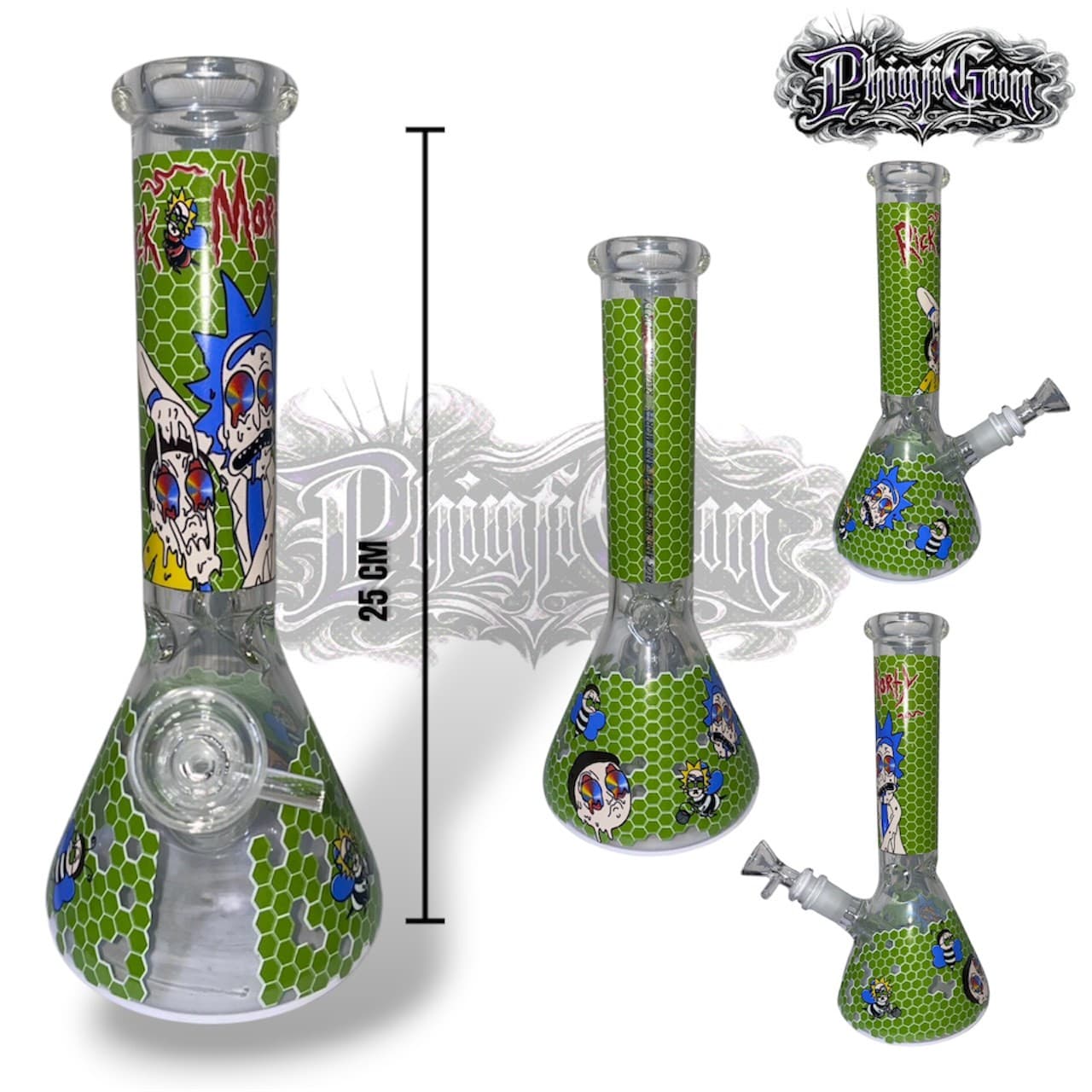 บ้องแก้ว RICK & MORTY ทรงบีกเกอร์ GREEN (เรืองแสง) สูง 25cm