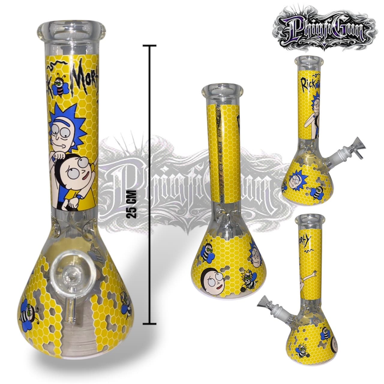 บ้องแก้ว RICK & MORTY ทรงบีกเกอร์ YELLOW (เรืองแสง) สูง 25cm